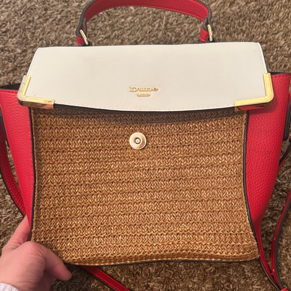 Dune London Red, White, and Tan Satchel